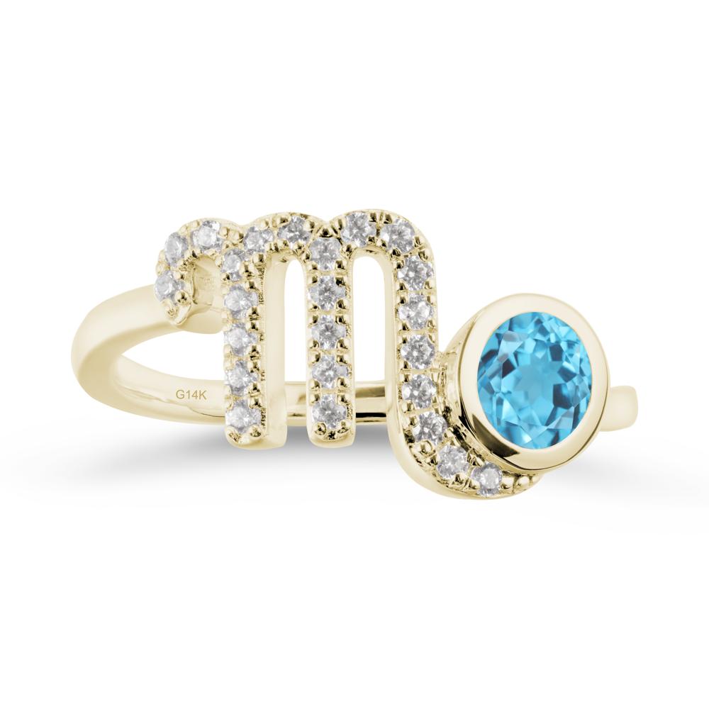 Round Swiss Blue Topaz Wrap Around Scorpio Zodiac Ring - LUO Jewelry #metal_14k yellow gold