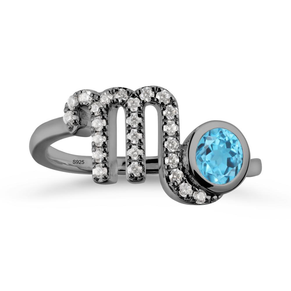 Round Swiss Blue Topaz Wrap Around Scorpio Zodiac Ring - LUO Jewelry #metal_black finish sterling silver