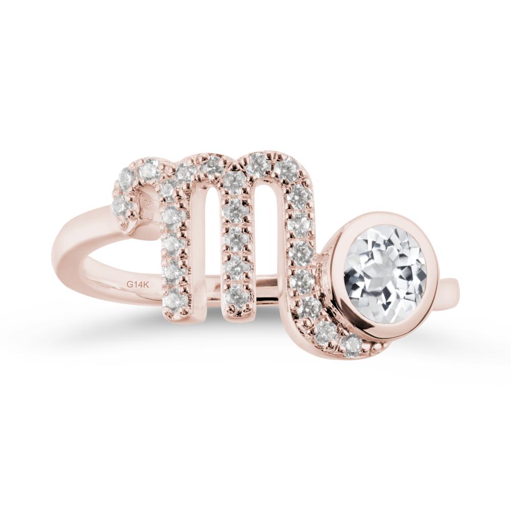 Round White Topaz Wrap Around Scorpio Zodiac Ring - LUO Jewelry #metal_14k rose gold