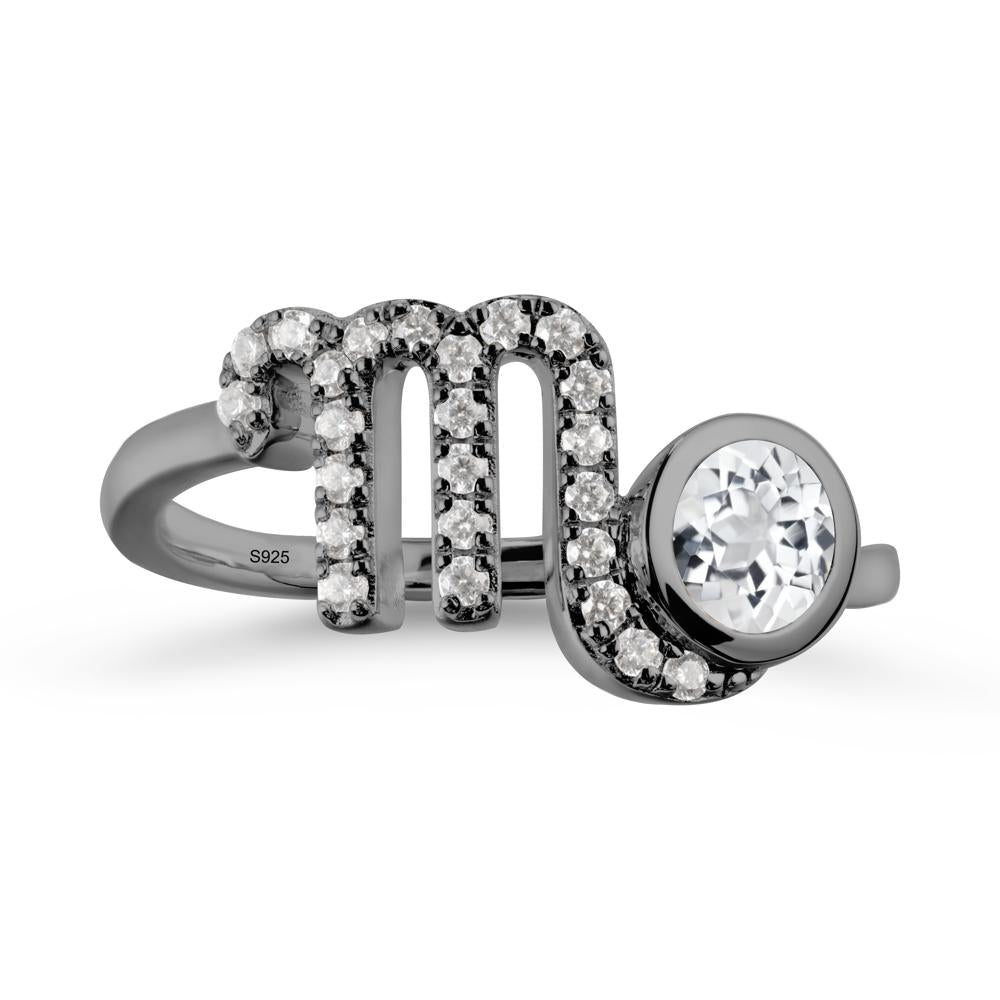 Round White Topaz Wrap Around Scorpio Zodiac Ring - LUO Jewelry #metal_black finish sterling silver