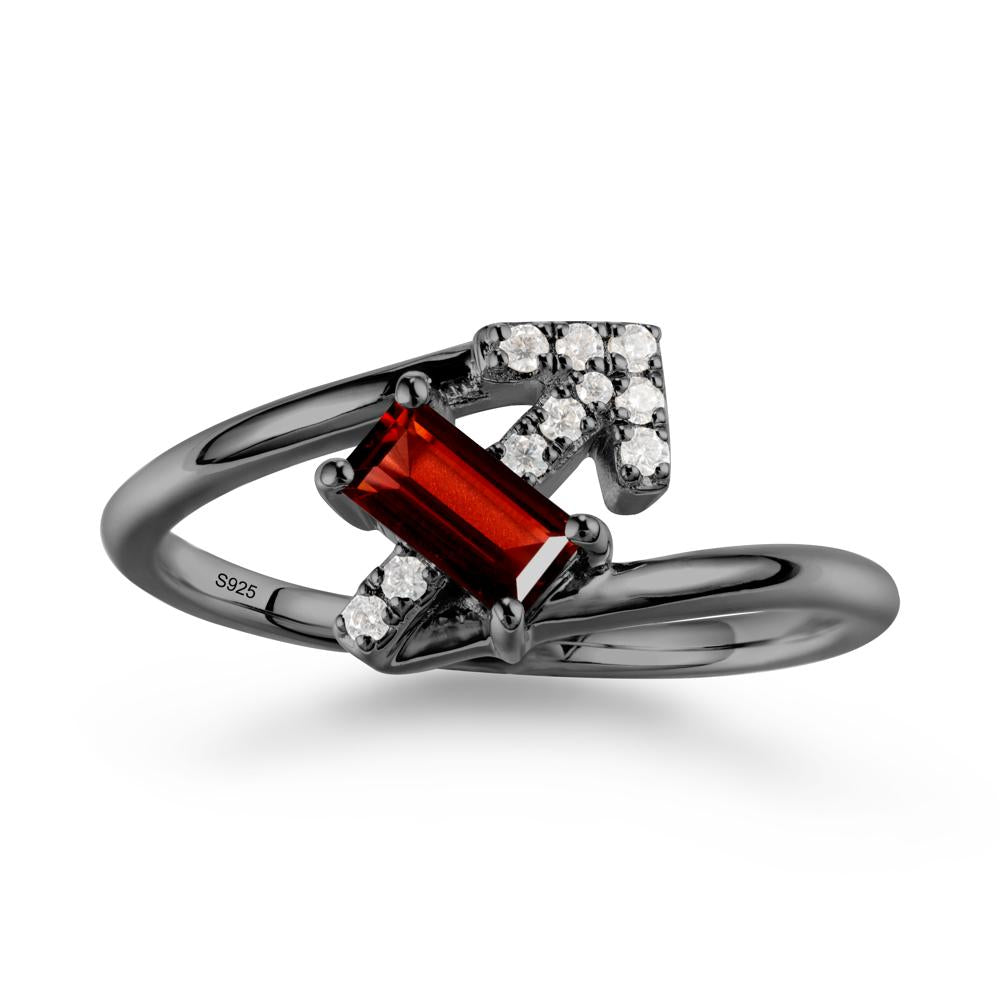 Bypass Sagittarius Zodiac Garnet Ring-Adventurous & Humor - LUO Jewelry #metal_black finish sterling silver