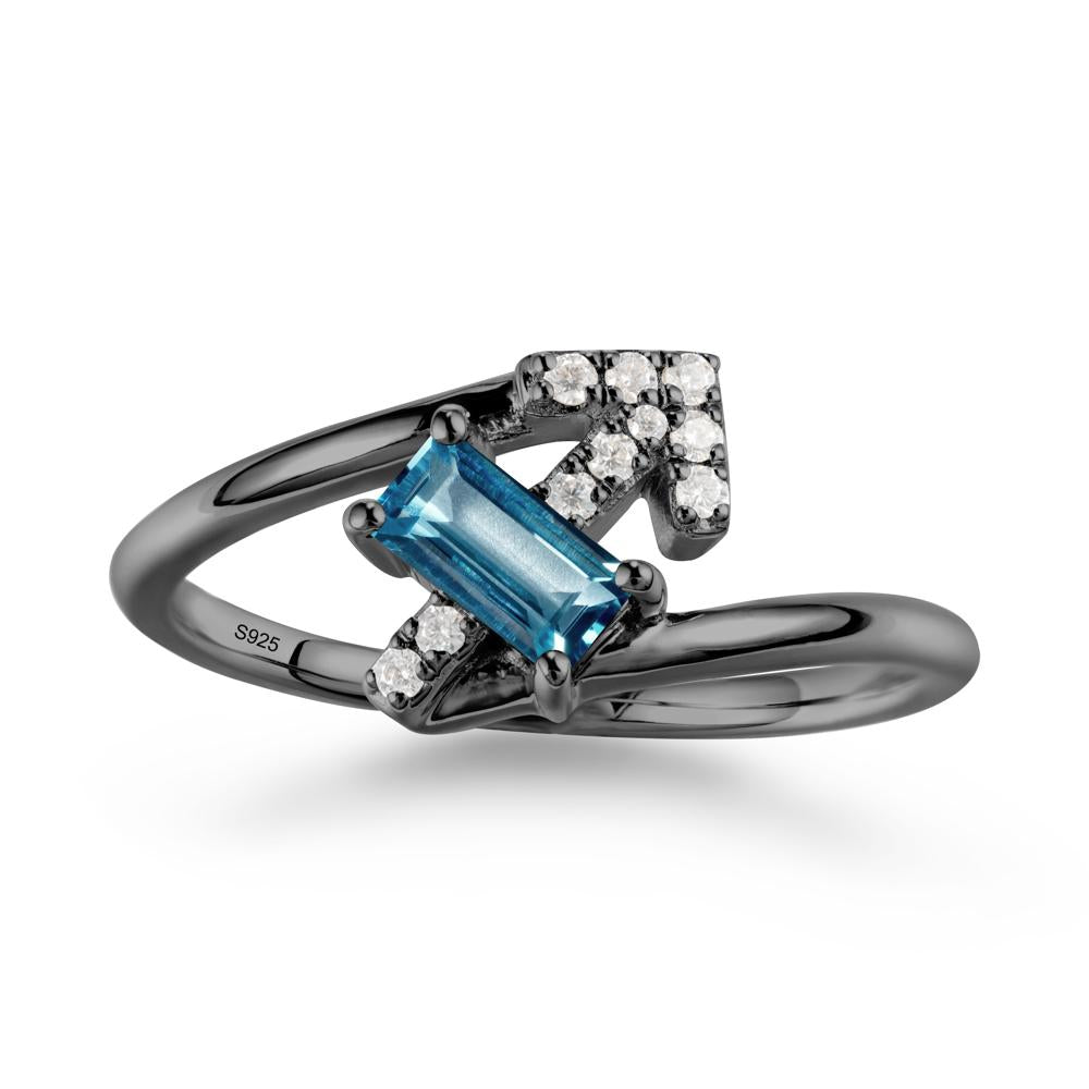 Arrow-Inspired London Blue Topaz Ring In Sterling Silver - LUO Jewelry #metal_black finish sterling silver