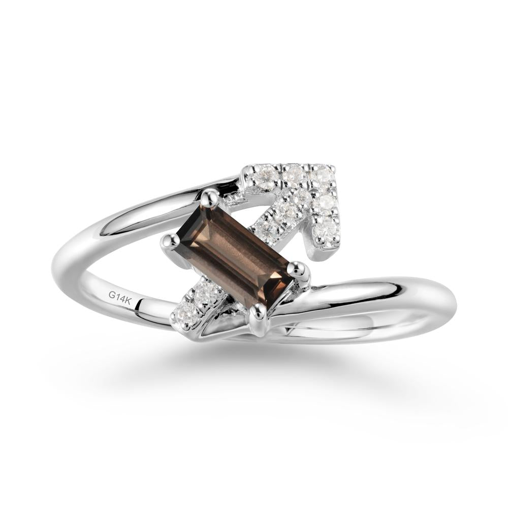 Bypass Sagittarius Zodiac Smoky Quartz Ring-Adventurous & Humor - LUO Jewelry #metal_14k white gold