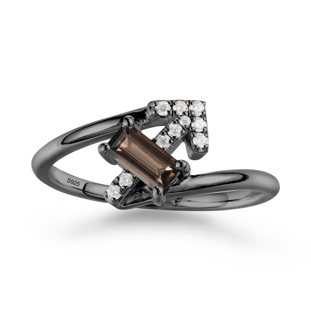 Bypass Sagittarius Zodiac Smoky Quartz Ring-Adventurous & Humor - LUO Jewelry #metal_black finish sterling silver
