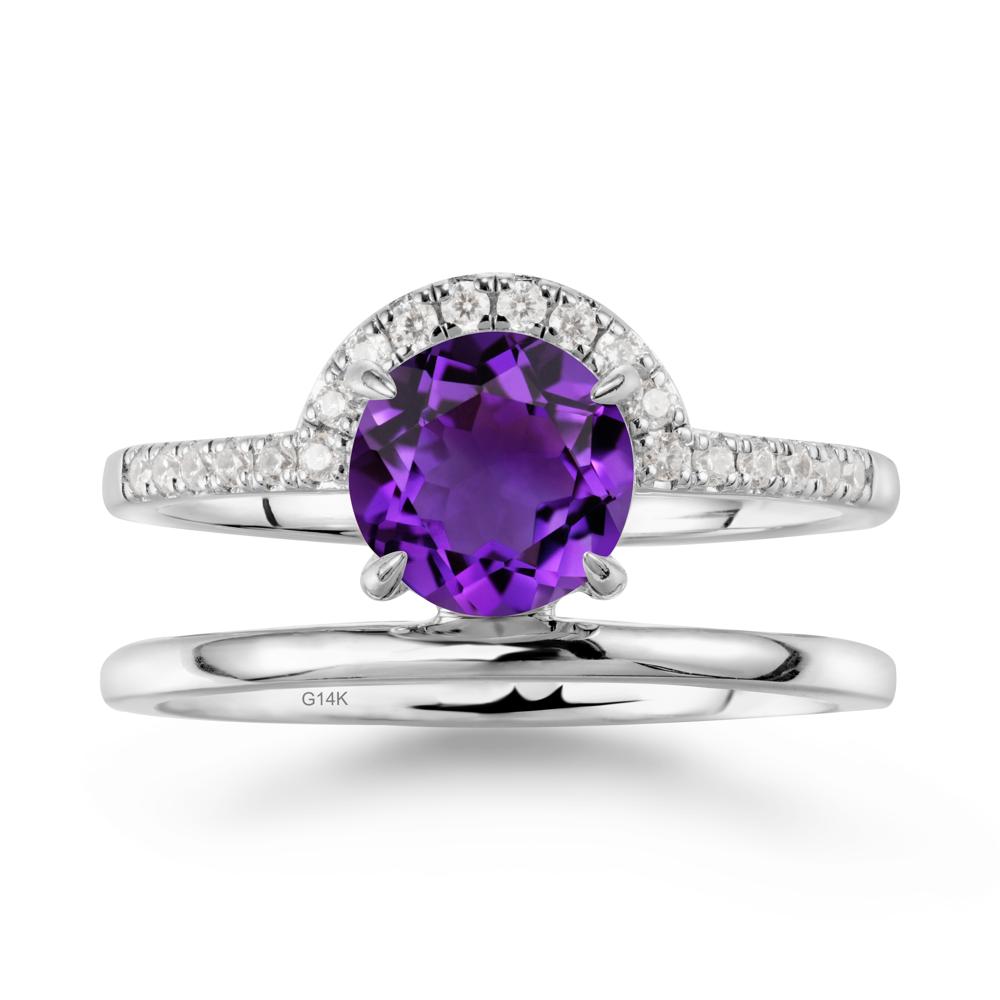 Double Band Creative Amethyst Ring - LUO Jewelry #metal_14k white gold