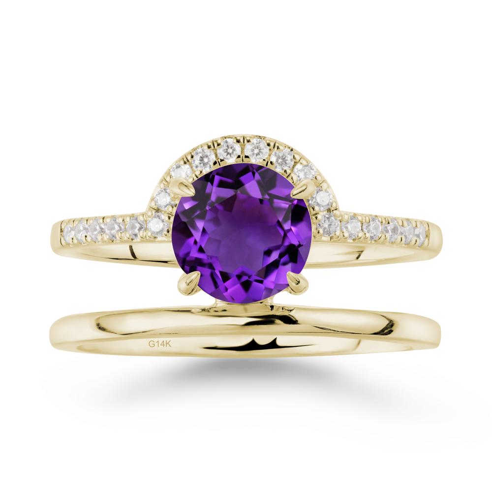 Double Band Creative Amethyst Ring - LUO Jewelry #metal_14k yellow gold