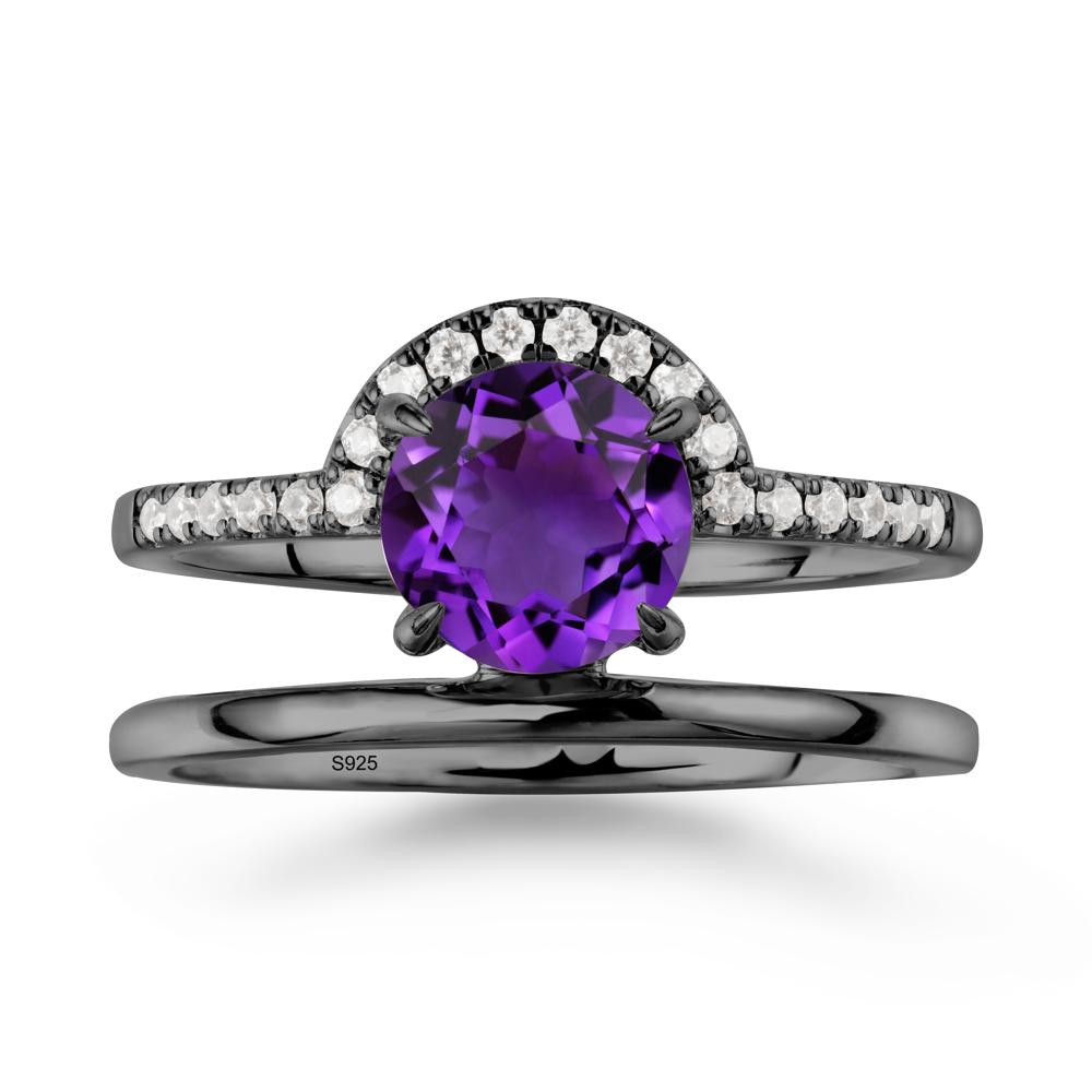 Double Band Creative Amethyst Ring - LUO Jewelry #metal_black finish sterling silver