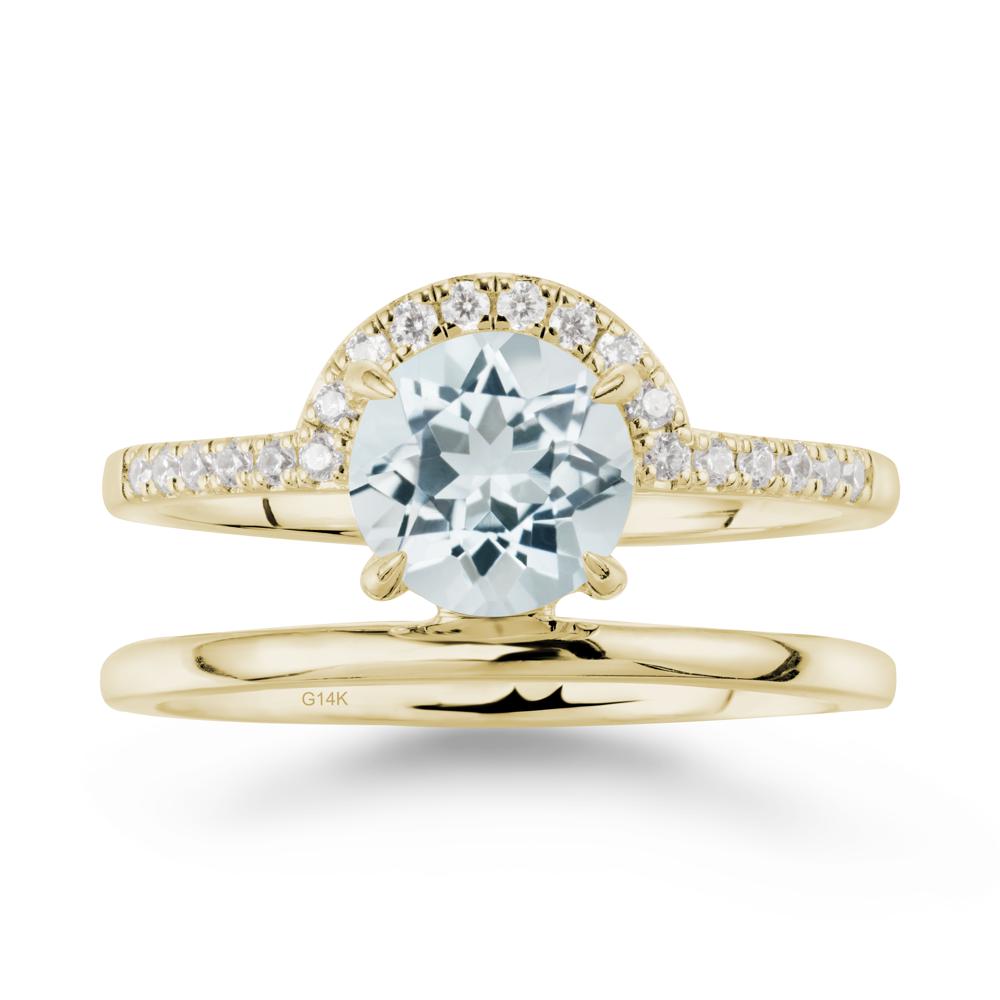 Round Shaped Aquamarine Ring In 18K Yellow Gold - LUO Jewelry #metal_14k yellow gold
