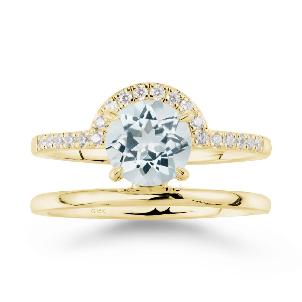 Round Shaped Aquamarine Ring In 18K Yellow Gold - LUO Jewelry #metal_18k yellow gold