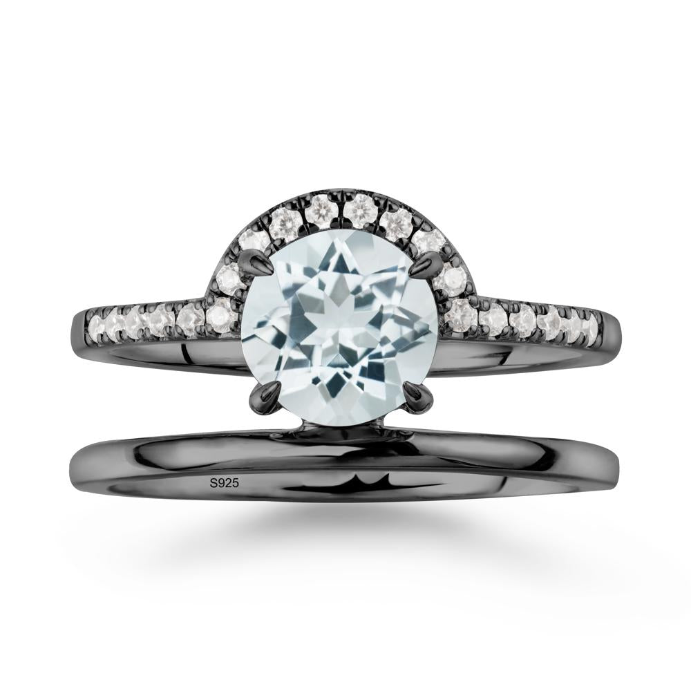 Round Shaped Aquamarine Ring In 18K Yellow Gold - LUO Jewelry #metal_black finish sterling silver