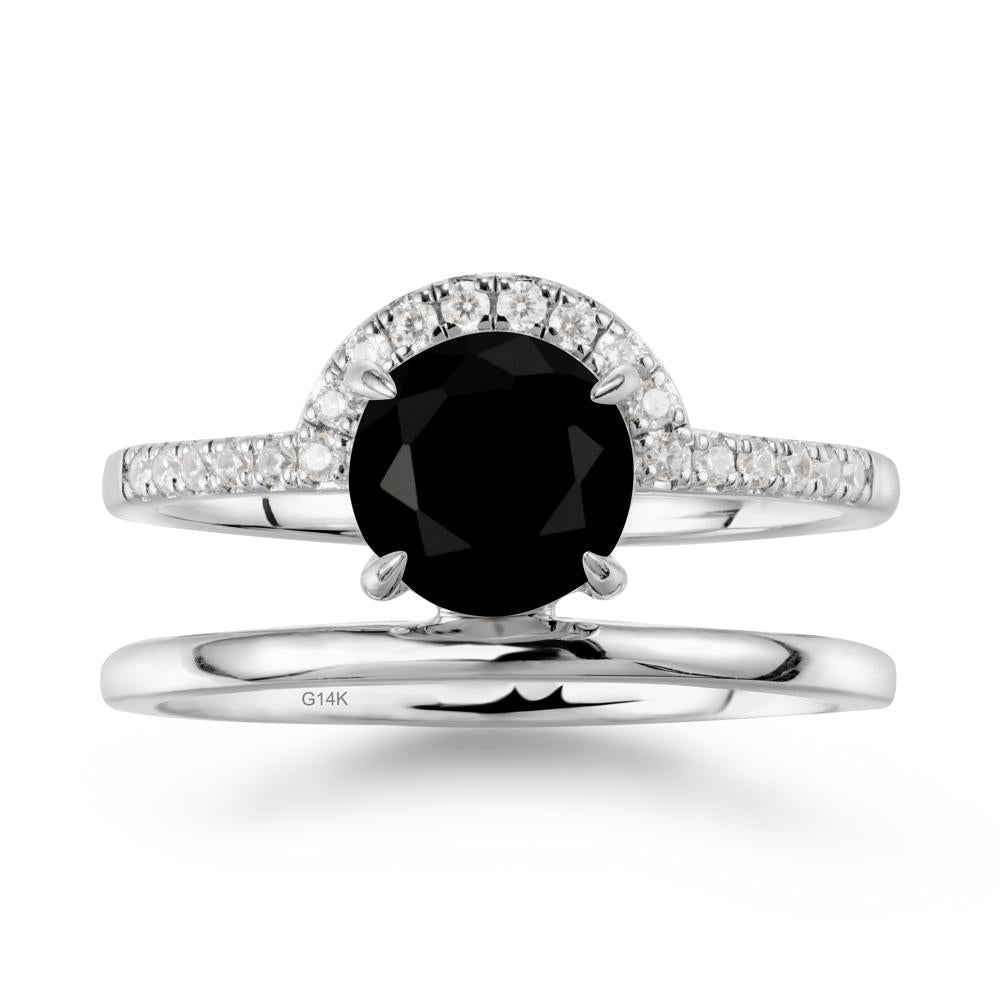 Double Band Libra Zodiac Black Spinel Ring-Balanced & Cracious - LUO Jewelry #metal_14k white gold