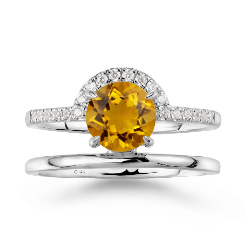 Double Band Creative Citrine Ring - LUO Jewelry #metal_14k white gold