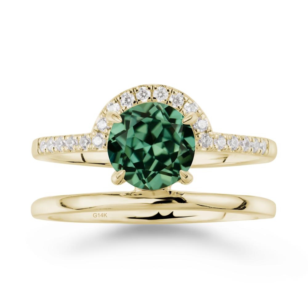 Round Shaped Green Sapphire Ring In 18K Yellow Gold - LUO Jewelry #metal_14k yellow gold