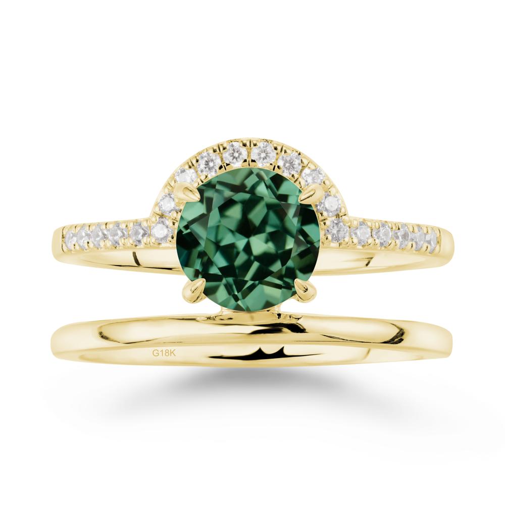 Round Shaped Green Sapphire Ring In 18K Yellow Gold - LUO Jewelry #metal_18k yellow gold