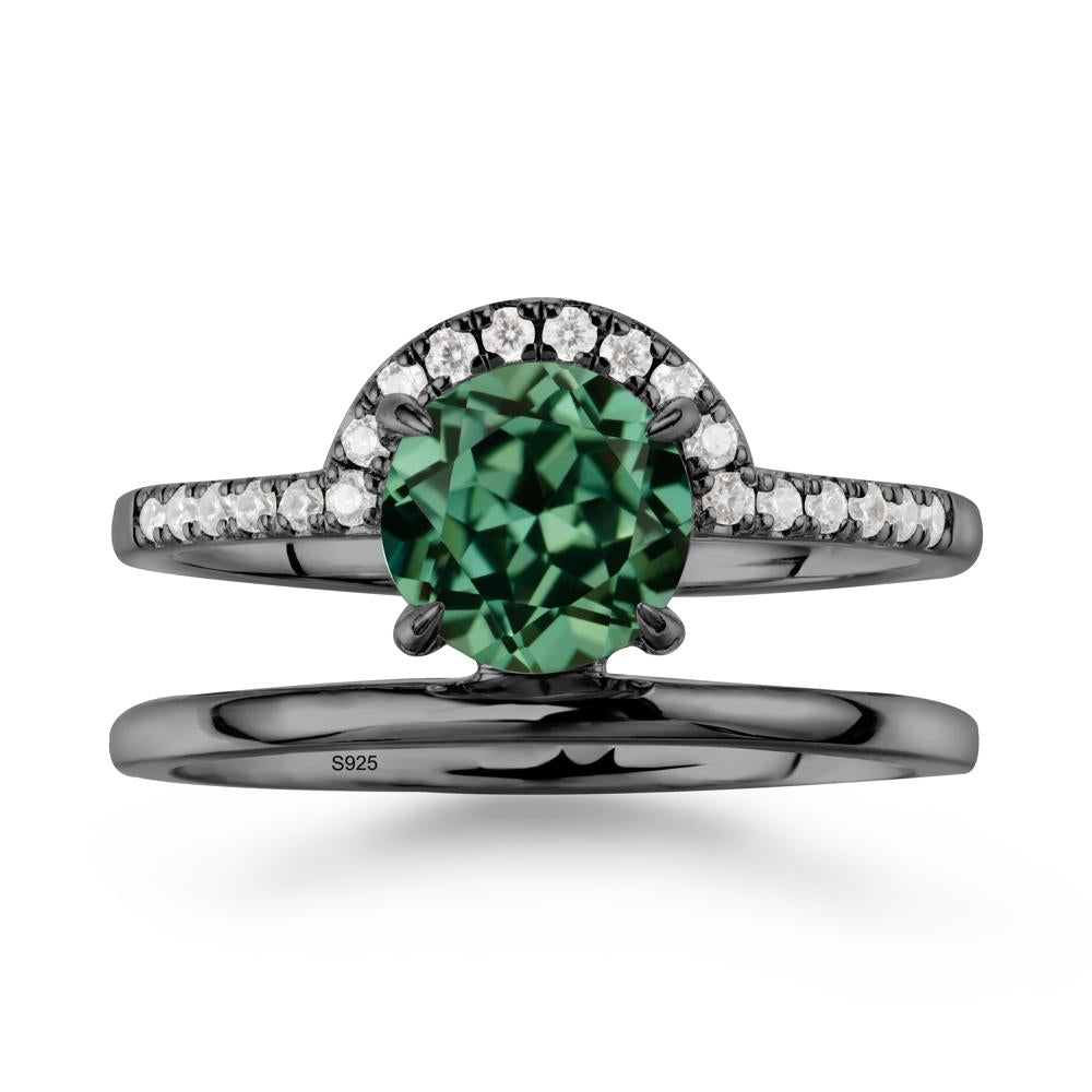 Round Shaped Green Sapphire Ring In 18K Yellow Gold - LUO Jewelry #metal_black finish sterling silver