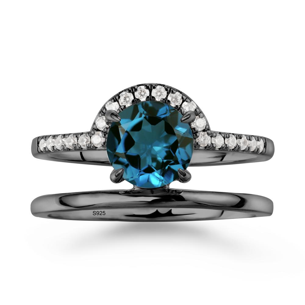 Double Band Creative London Blue Topaz Ring - LUO Jewelry #metal_black finish sterling silver