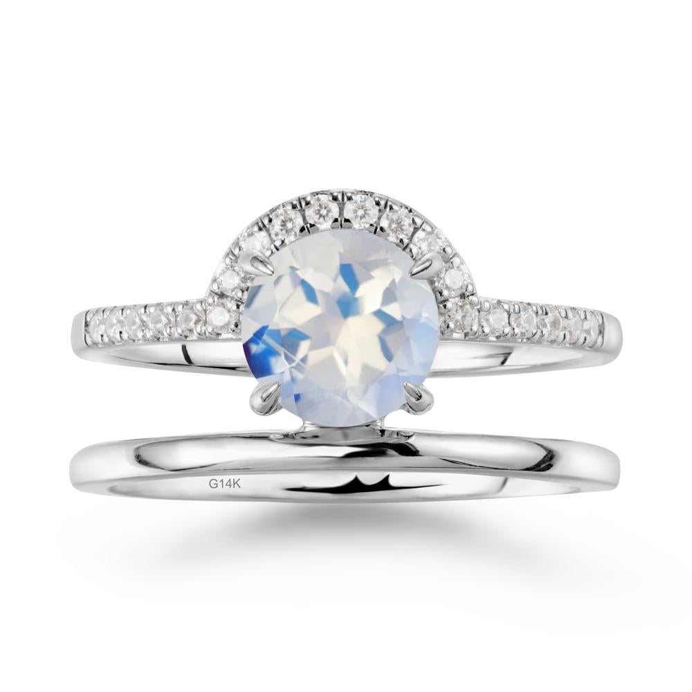 Double Band Libra Zodiac Moonstone Ring-Balanced & Cracious - LUO Jewelry #metal_14k white gold