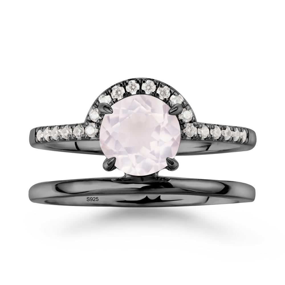Round Shaped Rose Quartz Ring In 18K Yellow Gold - LUO Jewelry #metal_black finish sterling silver