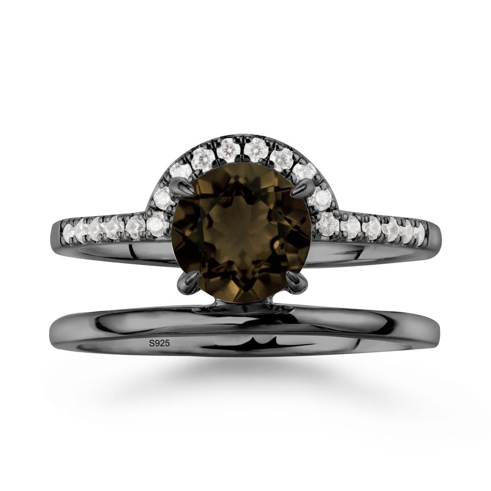 Double Band Libra Zodiac Smoky Quartz Ring-Balanced & Cracious - LUO Jewelry #metal_black finish sterling silver