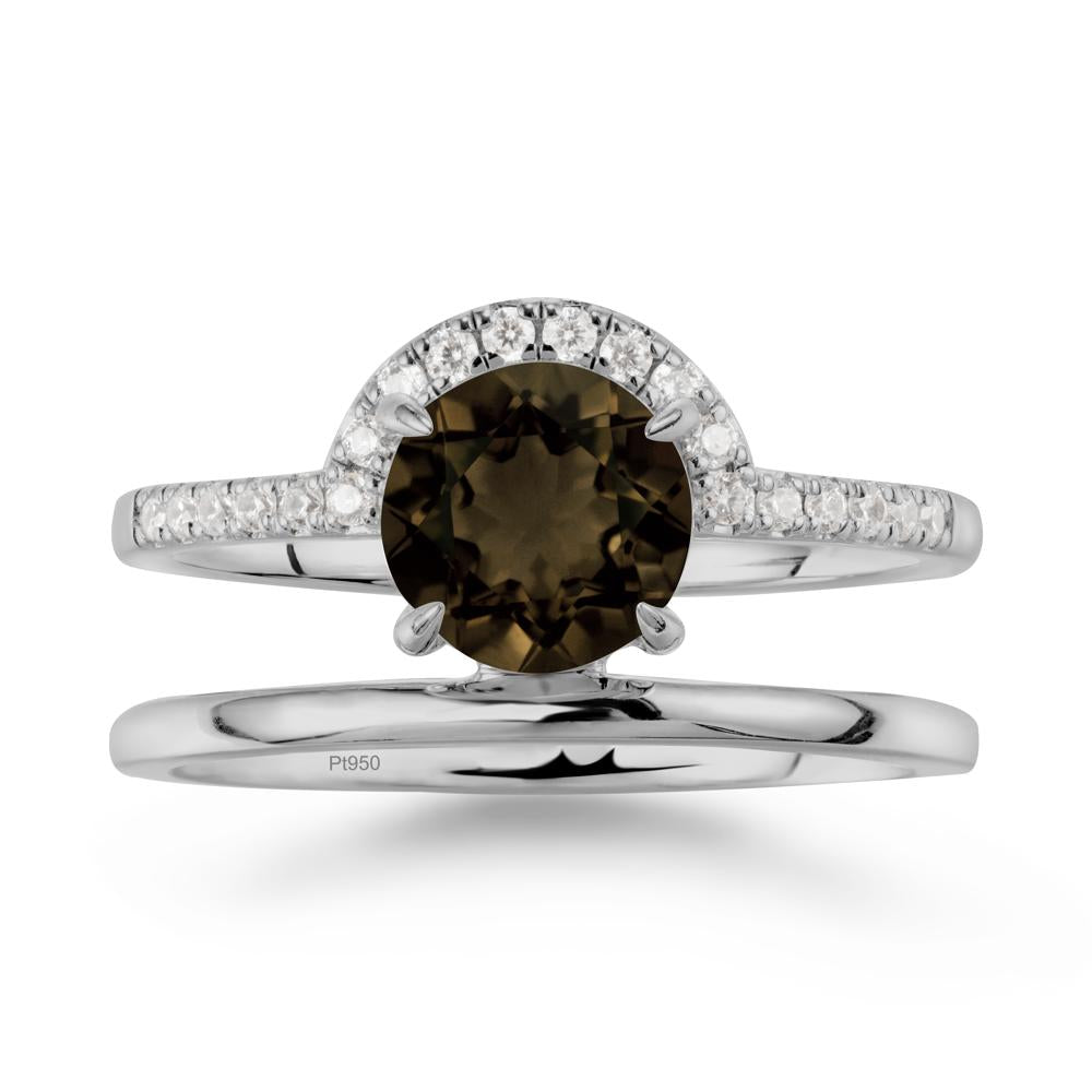 Double Band Libra Zodiac Smoky Quartz Ring-Balanced & Cracious - LUO Jewelry #metal_platinum