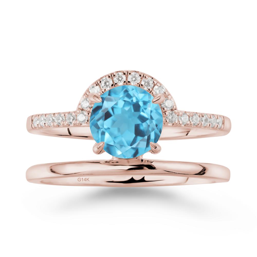Double Band Creative Swiss Blue Topaz Ring - LUO Jewelry #metal_14k rose gold
