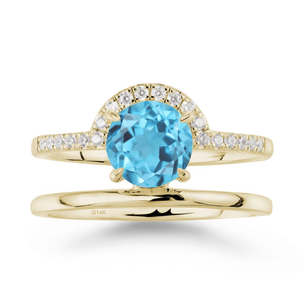 Double Band Creative Swiss Blue Topaz Ring - LUO Jewelry #metal_14k yellow gold