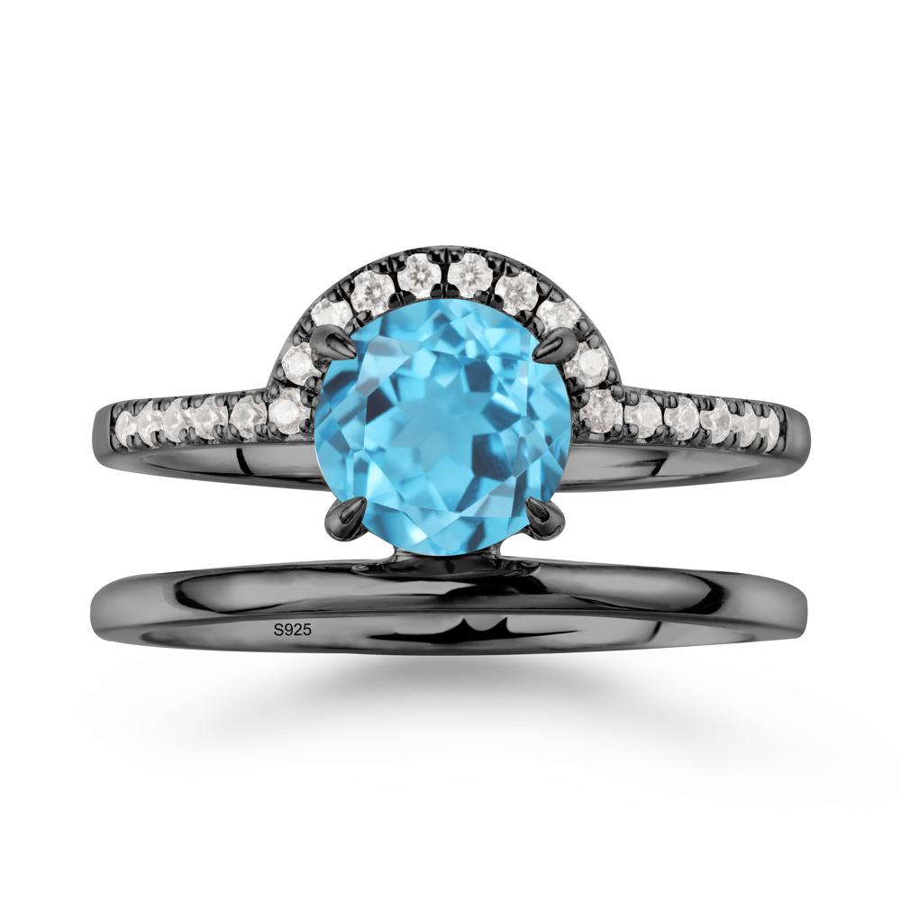 Double Band Creative Swiss Blue Topaz Ring - LUO Jewelry #metal_black finish sterling silver