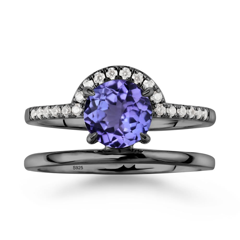 Round Shaped Tanzanite Ring In 18K Yellow Gold - LUO Jewelry #metal_black finish sterling silver