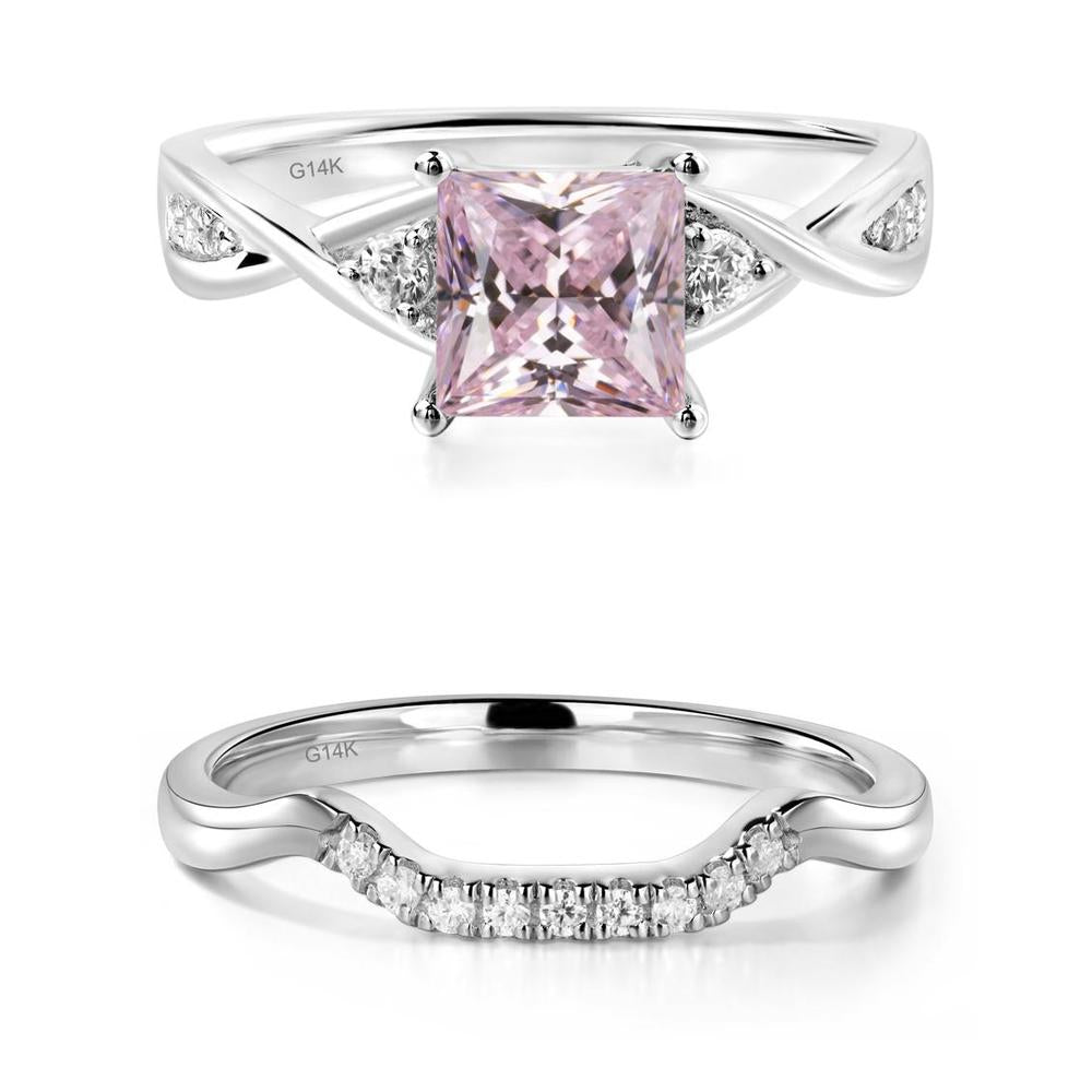 Pink Cubic Zirconia Princess Cut Twist Engagement Ring - LUO Jewelry #metal_xxxxx