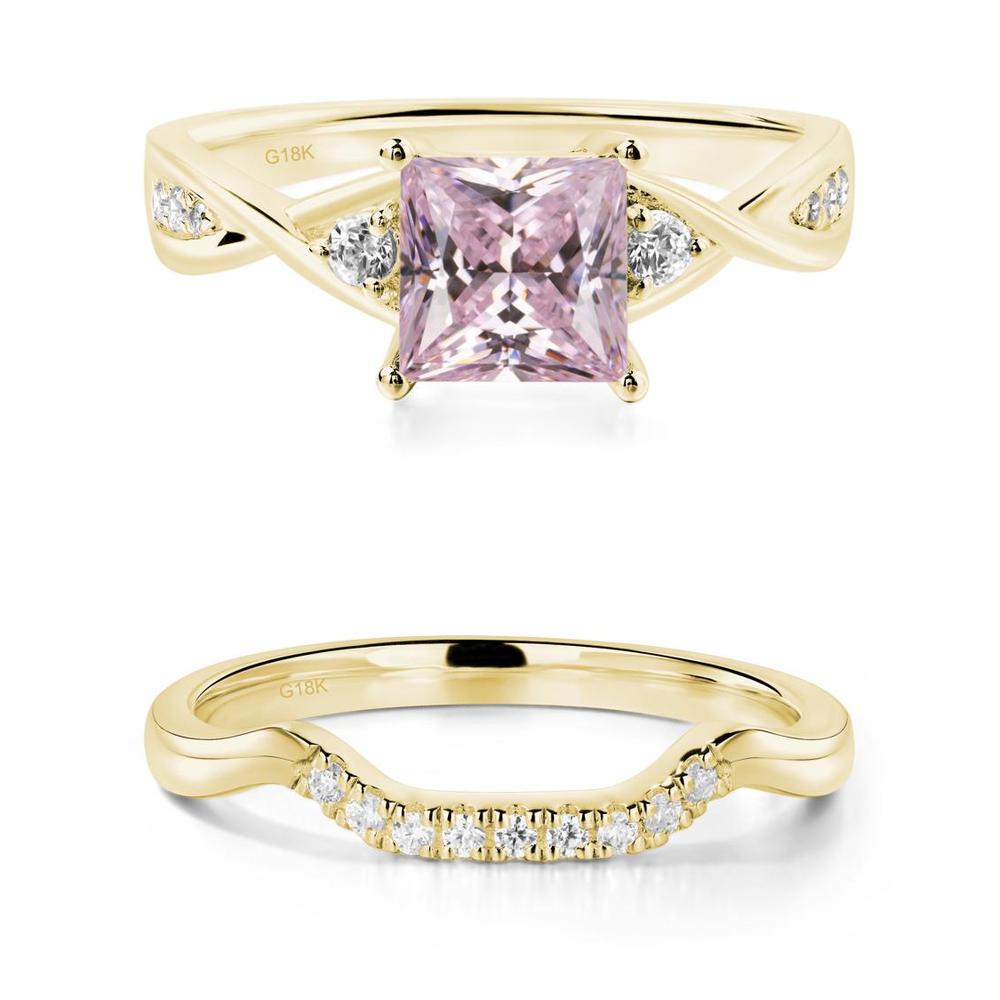 Pink Cubic Zirconia Princess Cut Twist Engagement Ring - LUO Jewelry #metal_xxxxx