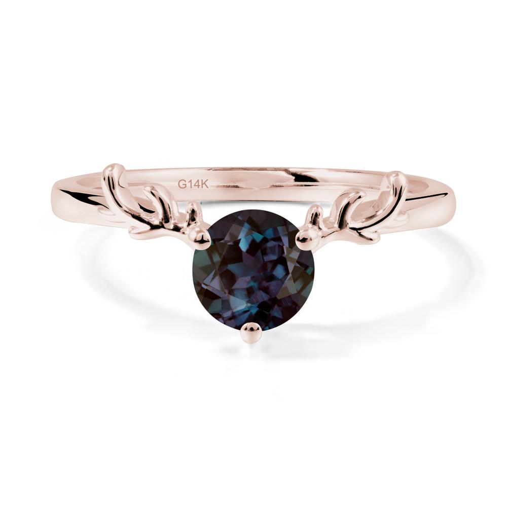 Round Alexandrite Antler Chrismas Ring - LUO Jewelry #metal_14k rose gold