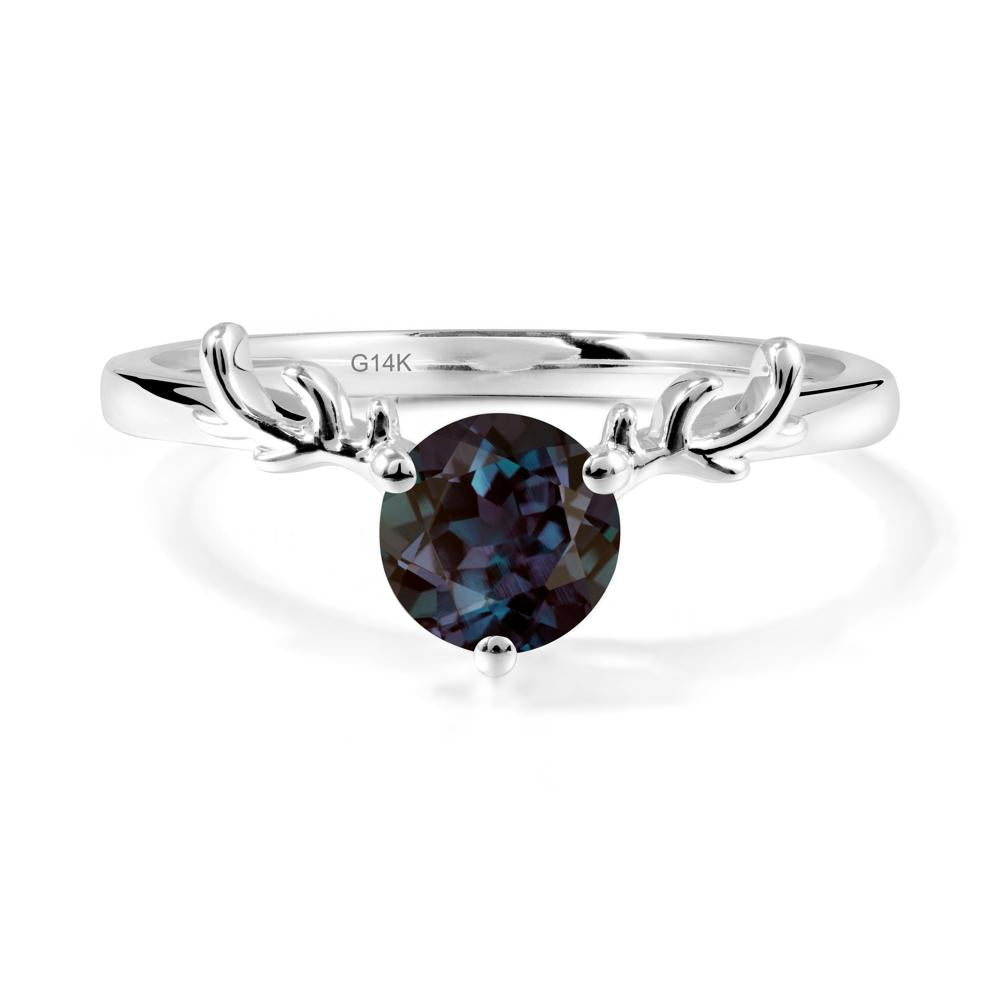 Round Alexandrite Antler Chrismas Ring - LUO Jewelry #metal_14k white gold