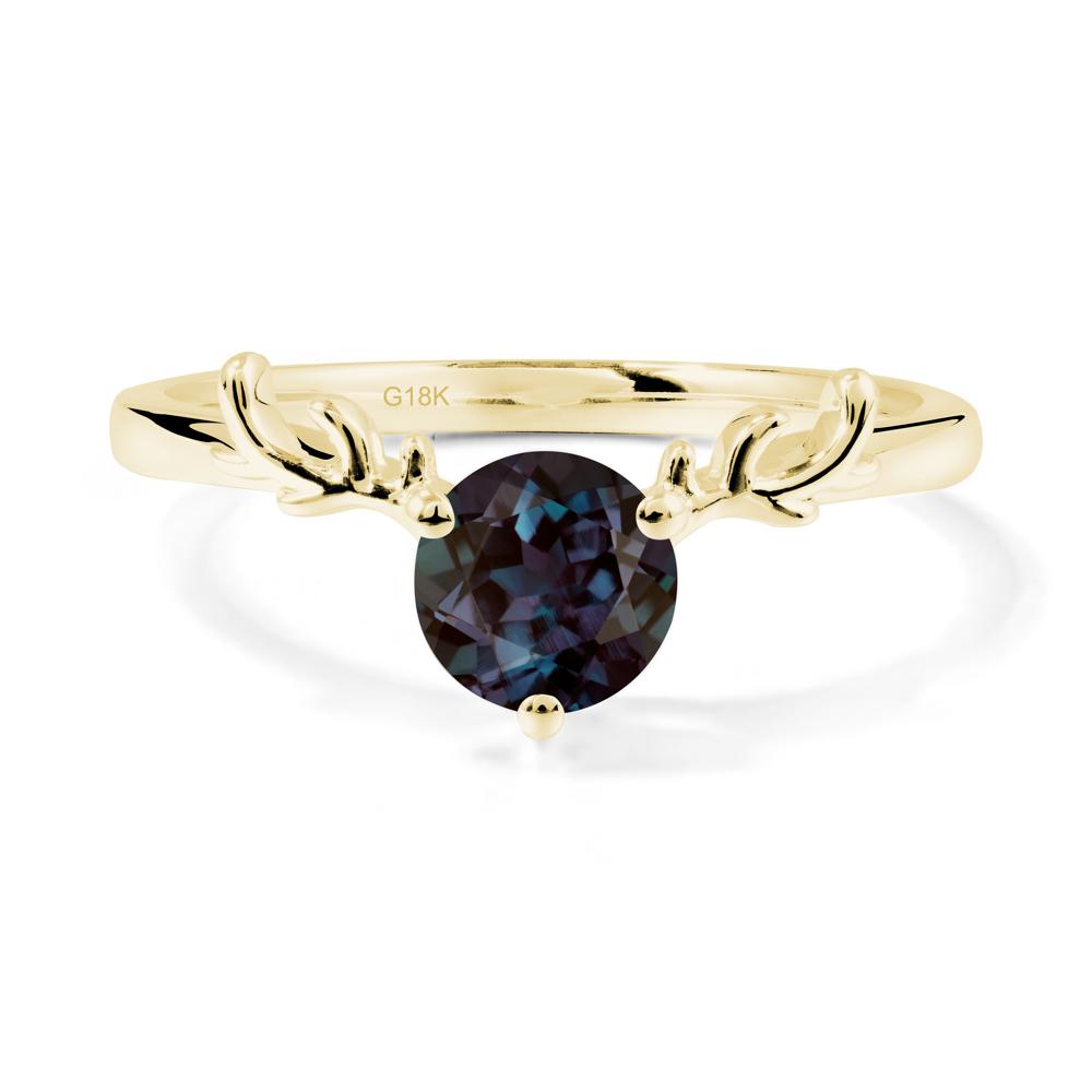 Round Alexandrite Antler Chrismas Ring - LUO Jewelry #metal_18k yellow gold