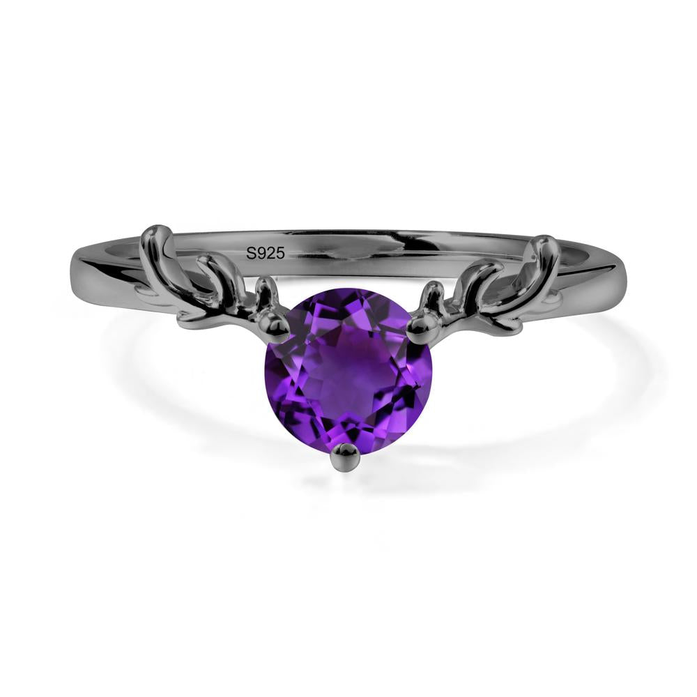 Round Amethyst Reindeer Ring - LUO Jewelry #metal_black finish sterling silver