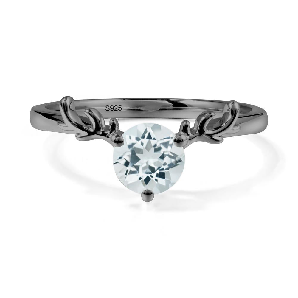 Solitaire Round Aquamarine Ring - LUO Jewelry #metal_black finish sterling silver