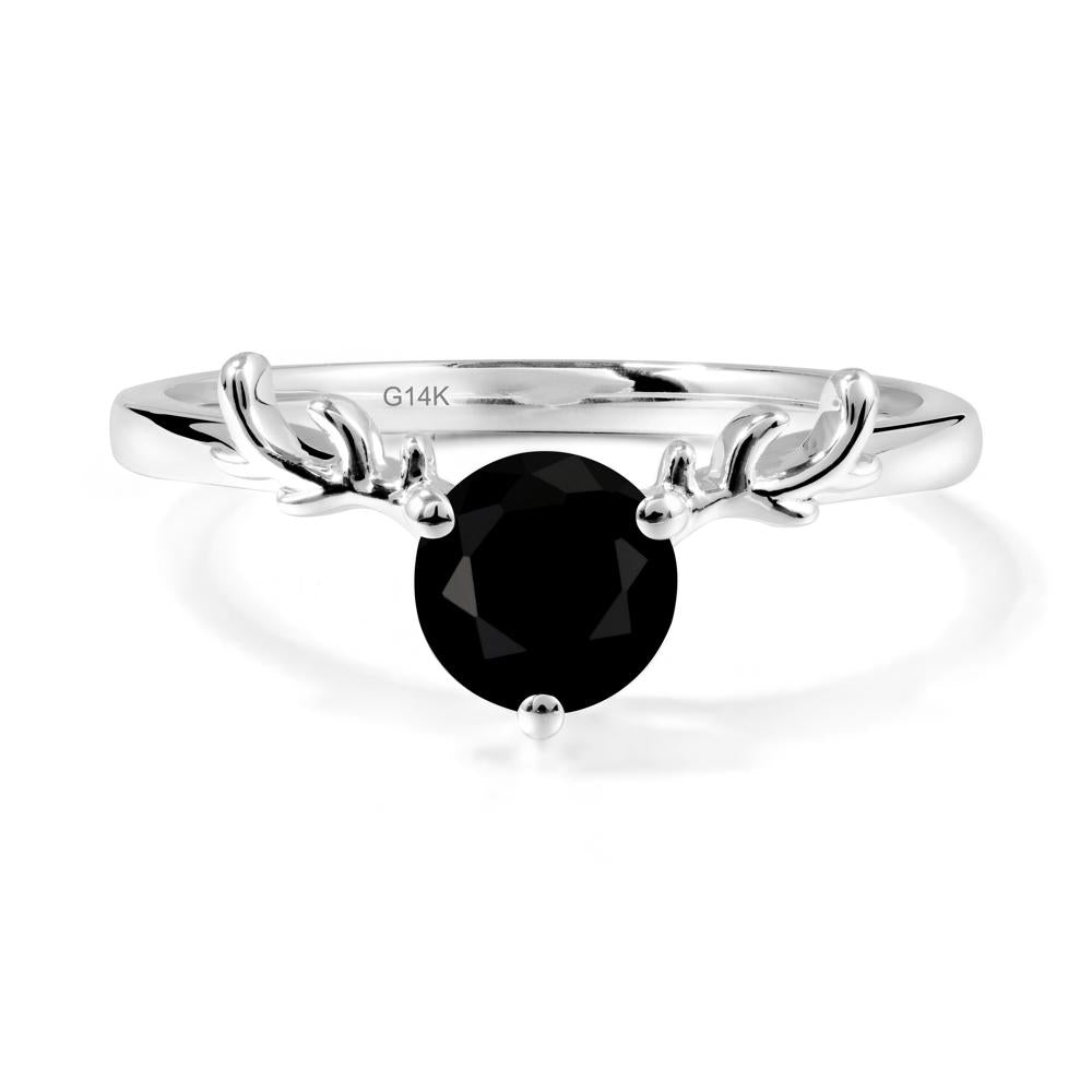 Round Black Spinel Antler Chrismas Ring - LUO Jewelry #metal_14k white gold