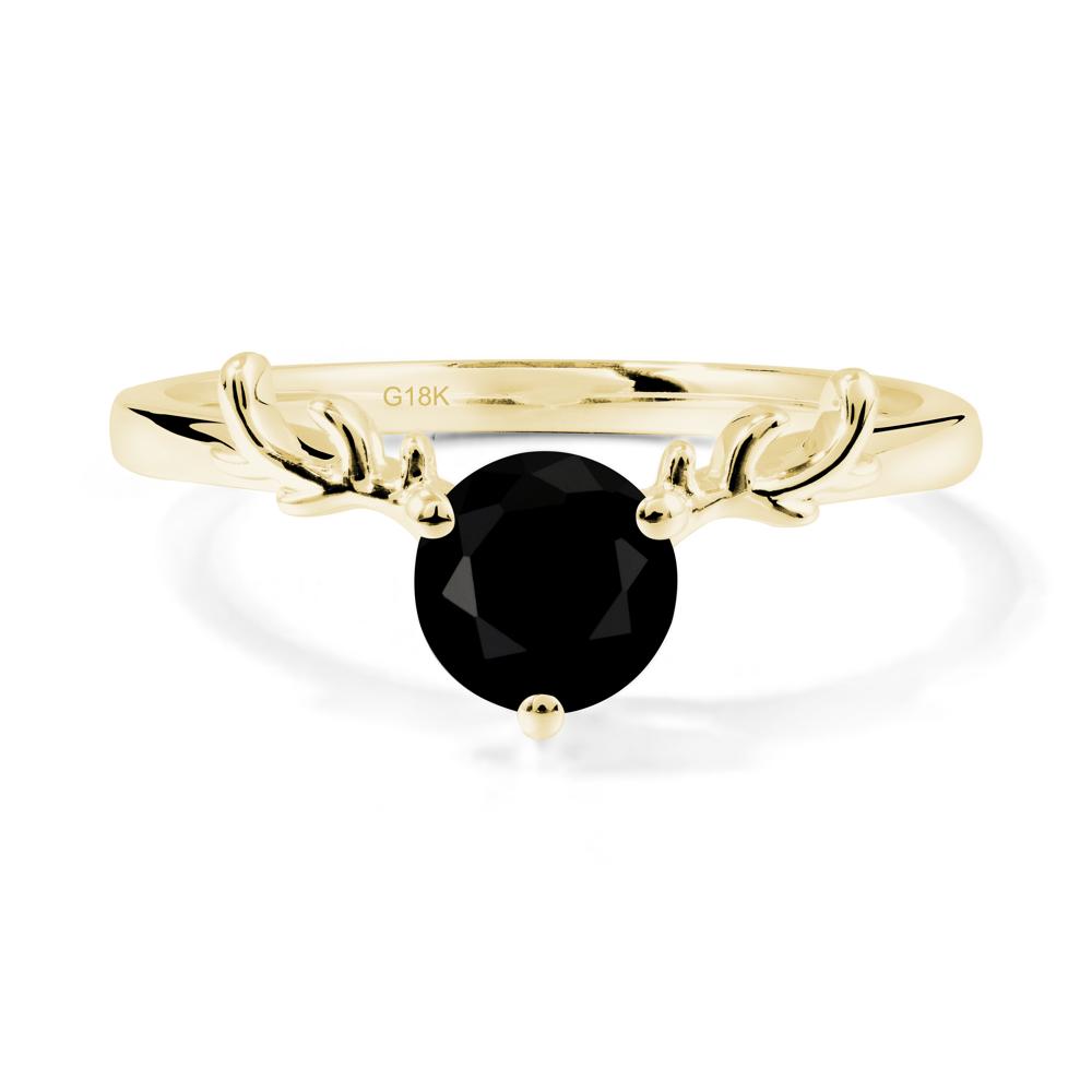 Round Black Spinel Antler Chrismas Ring - LUO Jewelry #metal_18k yellow gold