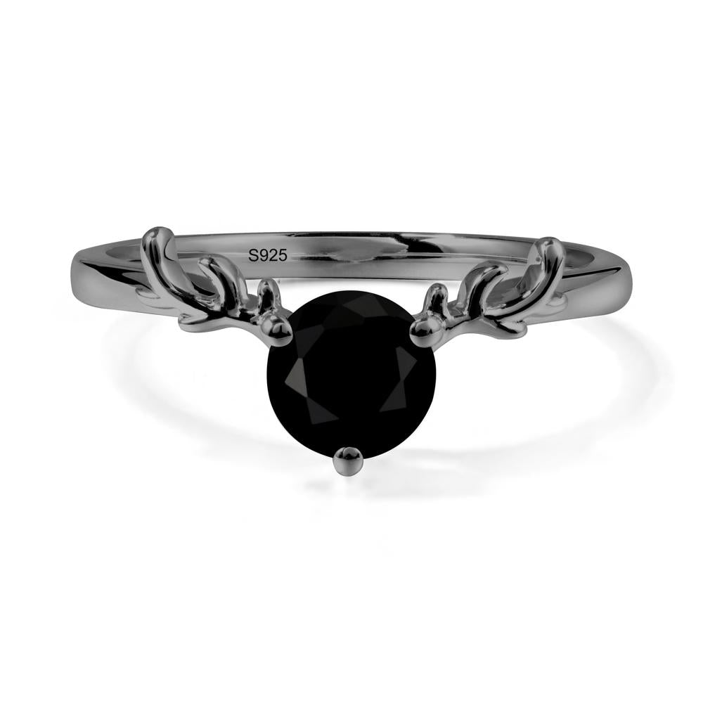 Round Black Spinel Antler Chrismas Ring - LUO Jewelry #metal_black finish sterling silver
