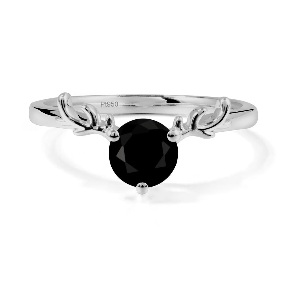 Round Black Spinel Antler Chrismas Ring - LUO Jewelry #metal_platinum