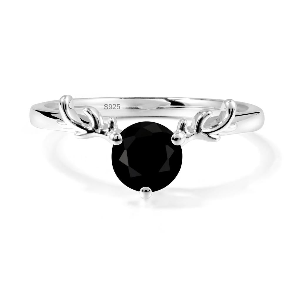 Round Black Spinel Antler Chrismas Ring - LUO Jewelry #metal_sterling silver