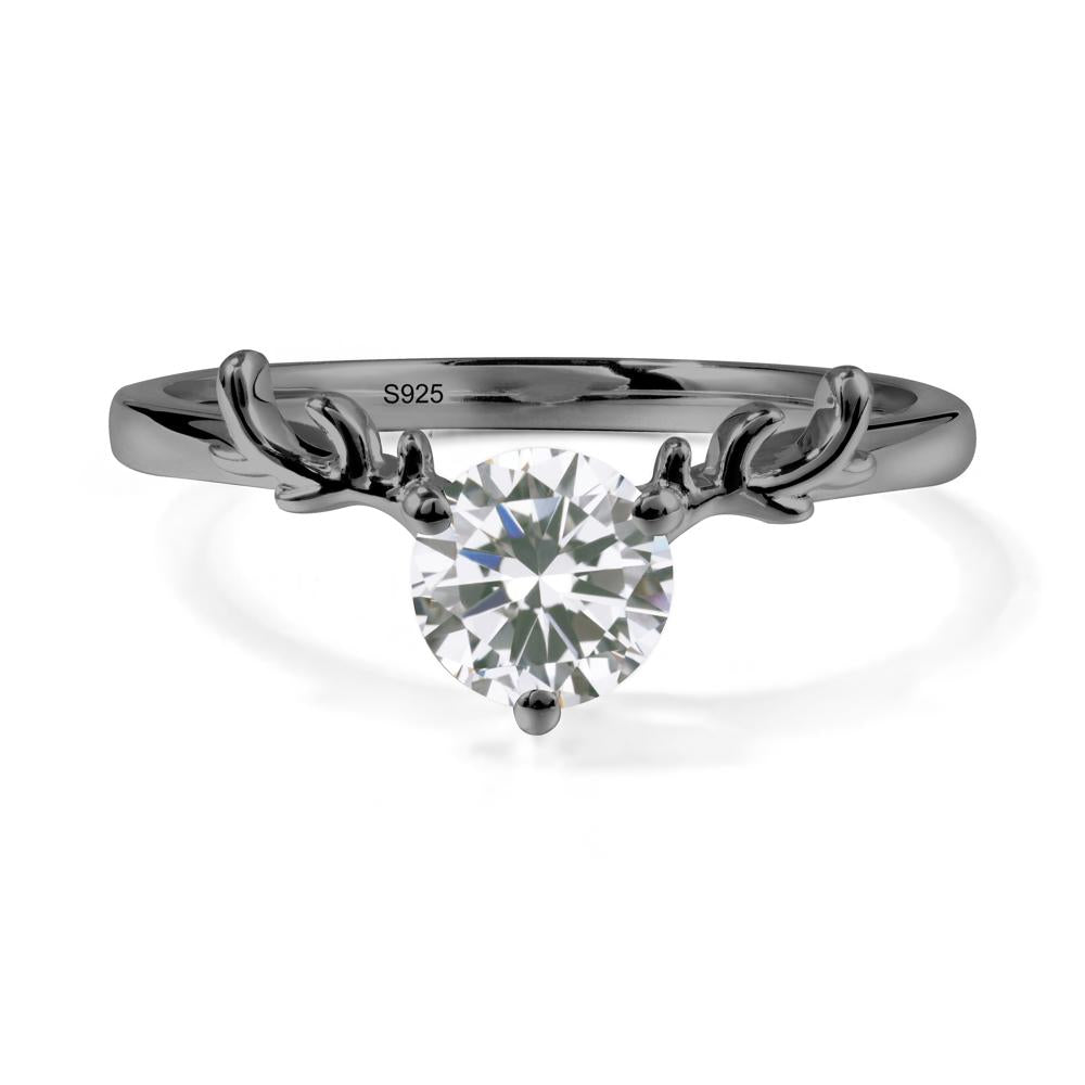 Solitaire Round Cubic Zirconia Ring - LUO Jewelry #metal_black finish sterling silver