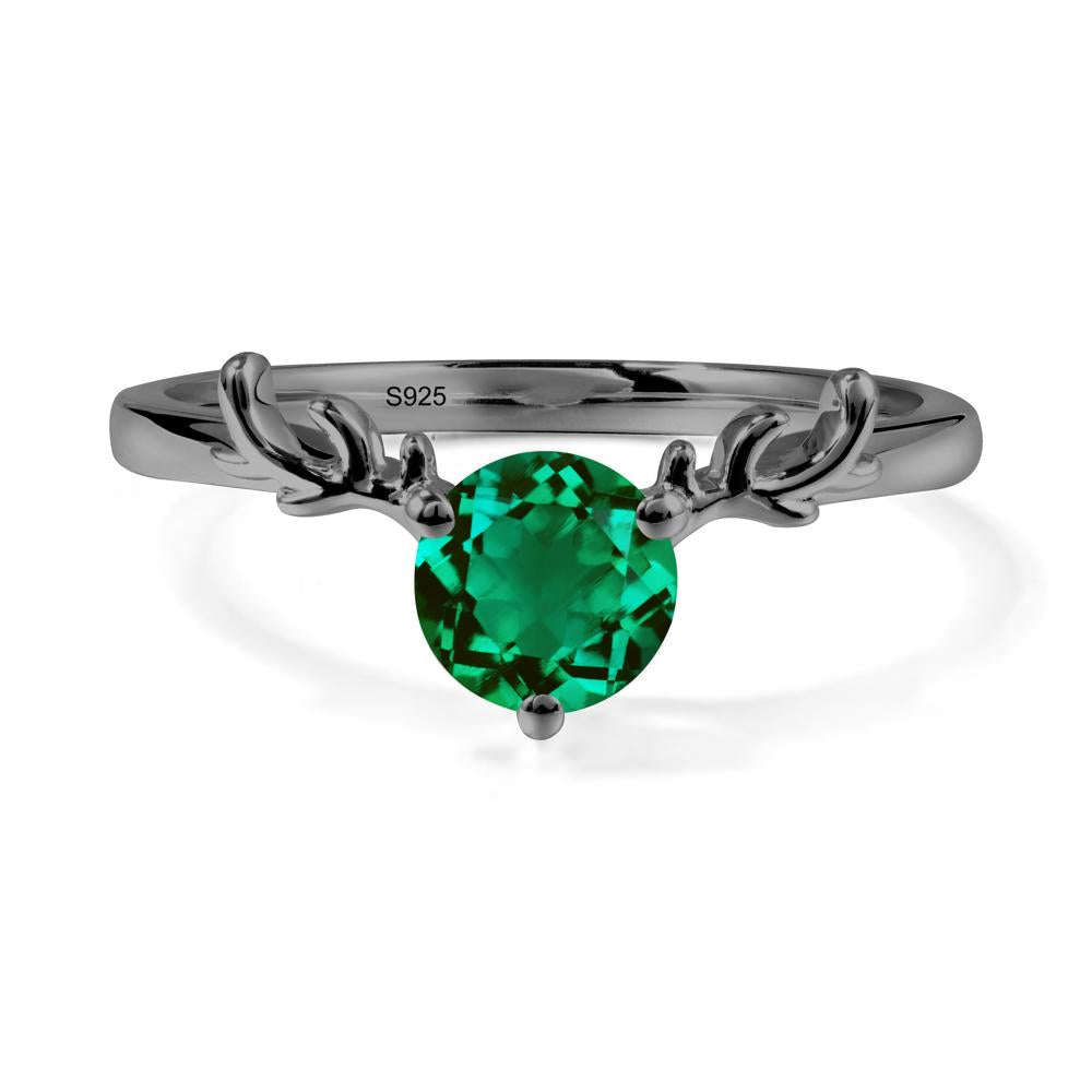 Solitaire Round Emerald Ring - LUO Jewelry #metal_black finish sterling silver