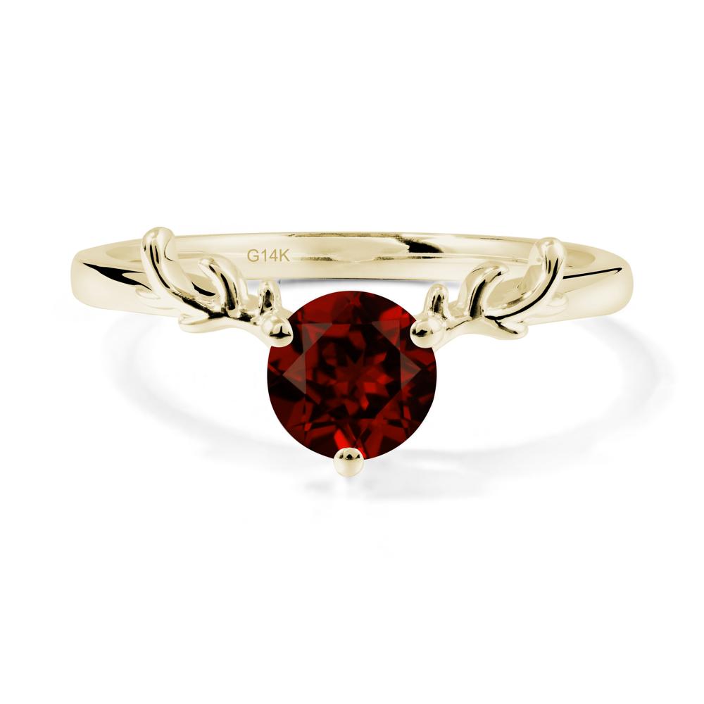 Round Garnet Antler Chrismas Ring - LUO Jewelry #metal_14k yellow gold