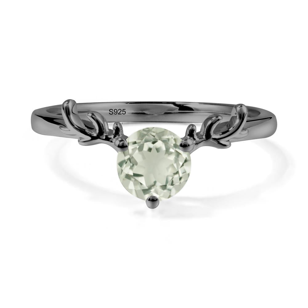 Round Green Amethyst Reindeer Ring - LUO Jewelry #metal_black finish sterling silver