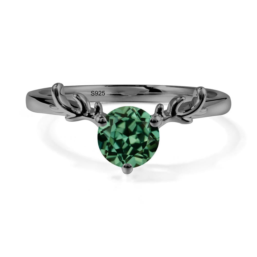 Solitaire Round Green Sapphire Ring - LUO Jewelry #metal_black finish sterling silver