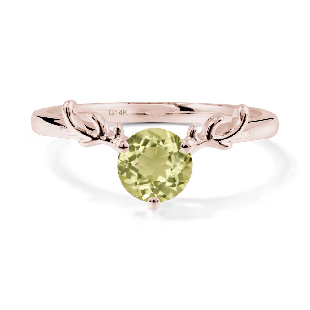 Round Lemon Quartz Antler Chrismas Ring - LUO Jewelry #metal_14k rose gold