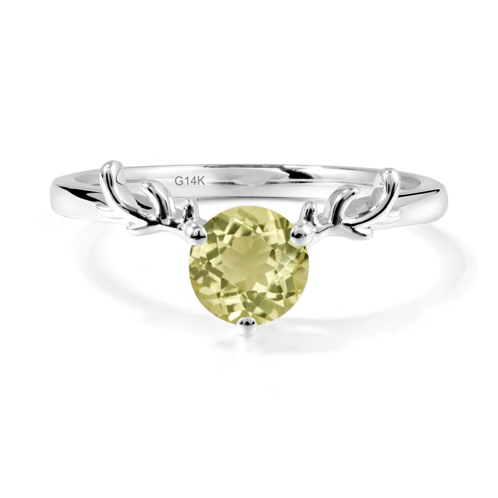 Round Lemon Quartz Antler Chrismas Ring - LUO Jewelry #metal_14k white gold