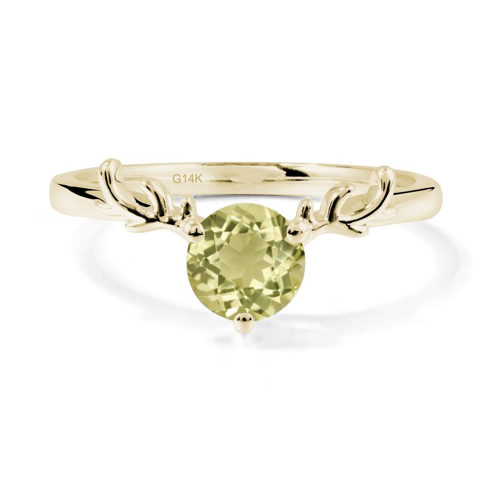 Round Lemon Quartz Antler Chrismas Ring - LUO Jewelry #metal_14k yellow gold