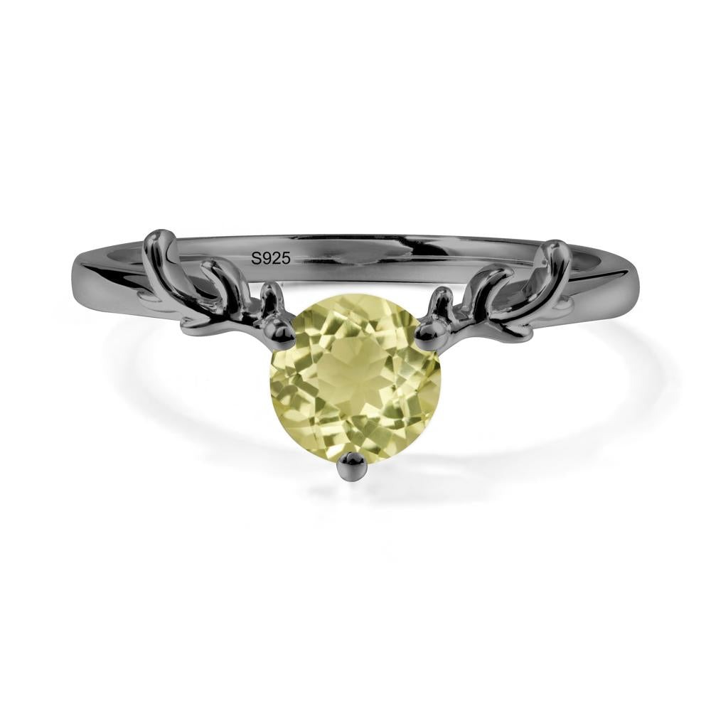 Round Lemon Quartz Antler Chrismas Ring - LUO Jewelry #metal_black finish sterling silver