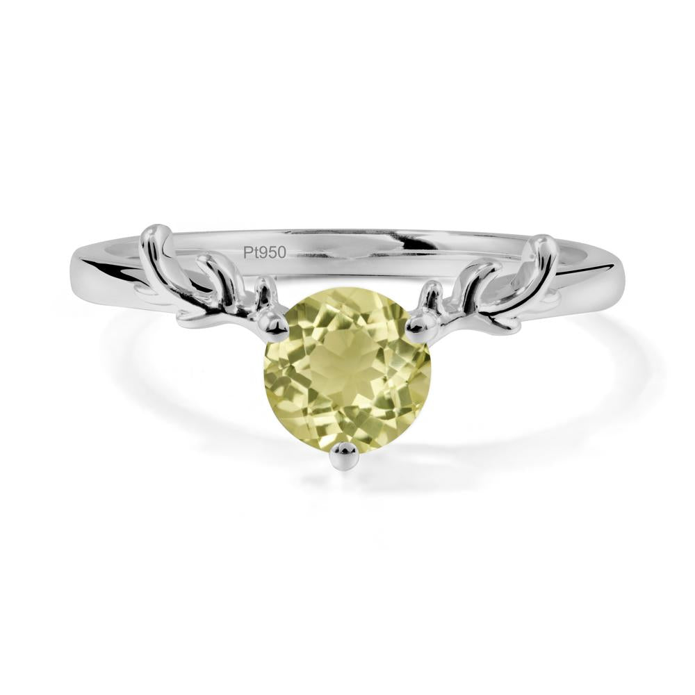 Round Lemon Quartz Antler Chrismas Ring - LUO Jewelry #metal_platinum
